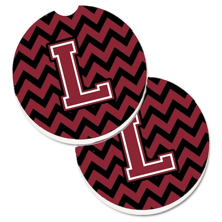 Carolines Treasures Letter L Chevron Garnet and Black Set of 2 Cup Holder Car Coaster CJ1052-LCARC